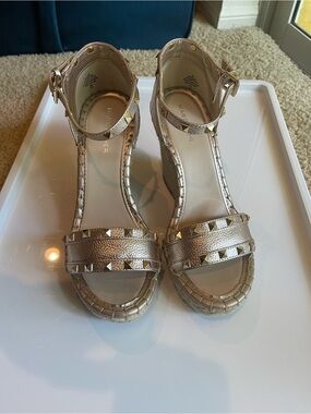 Marc Fisher Metallic Gold Studded Espadrille Wedges